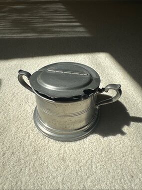 International Pewter Vintage Sugar Bowl with Lid and Dual Handles